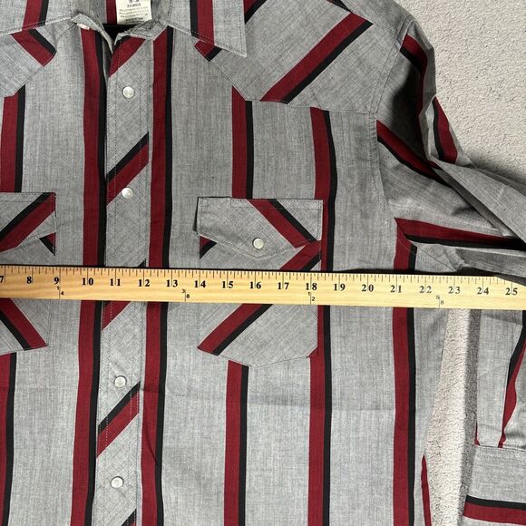 Vintage Wrangler Pearl Snap Shirt Men’s Size 16-34 Stripes Grey Red Cowboy Cut - Picture 6 of 10